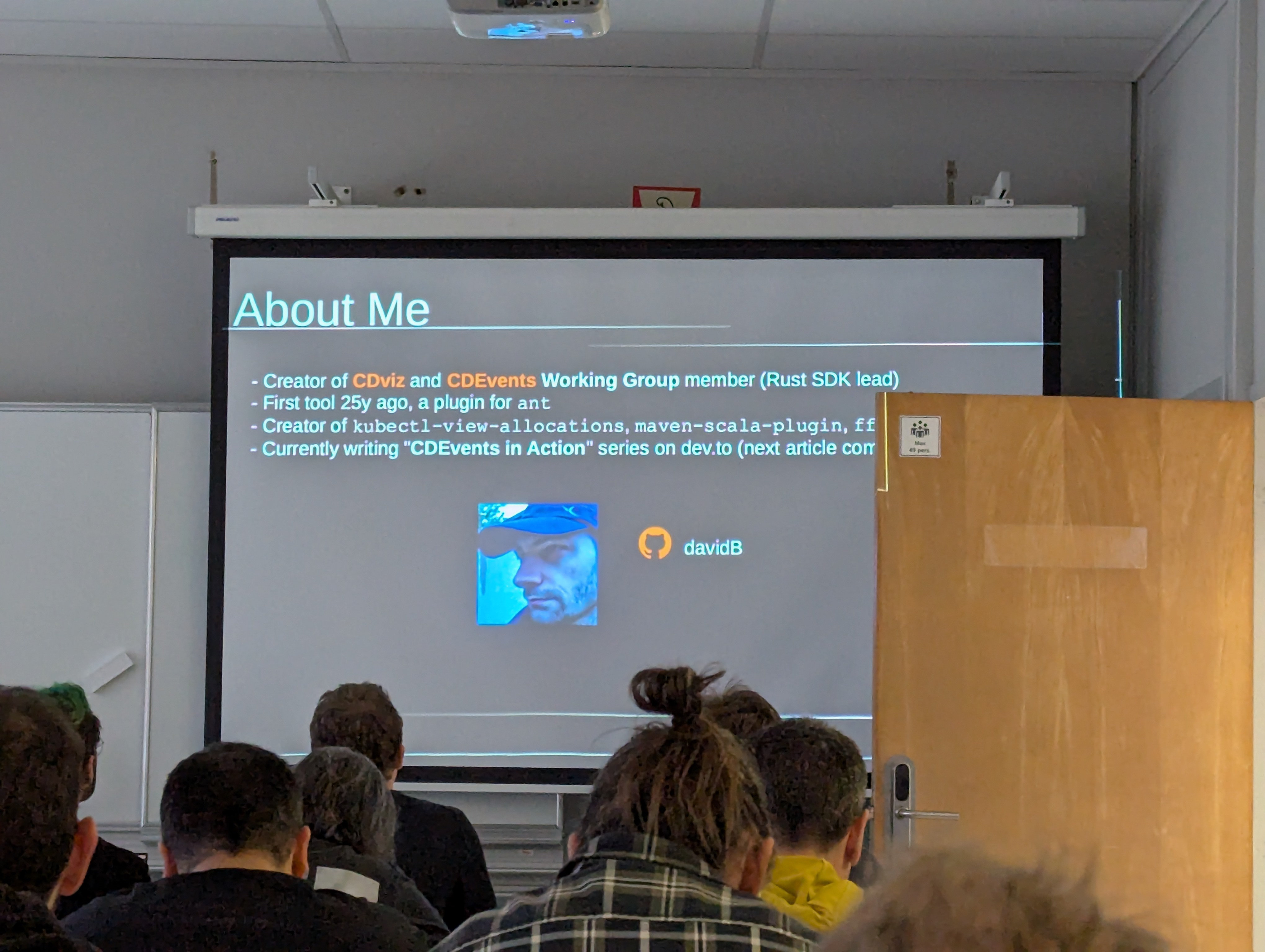 David Bernard presenting about CDEvents