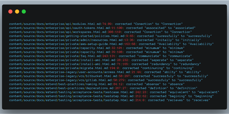 Fixing common spelling errors with misspell