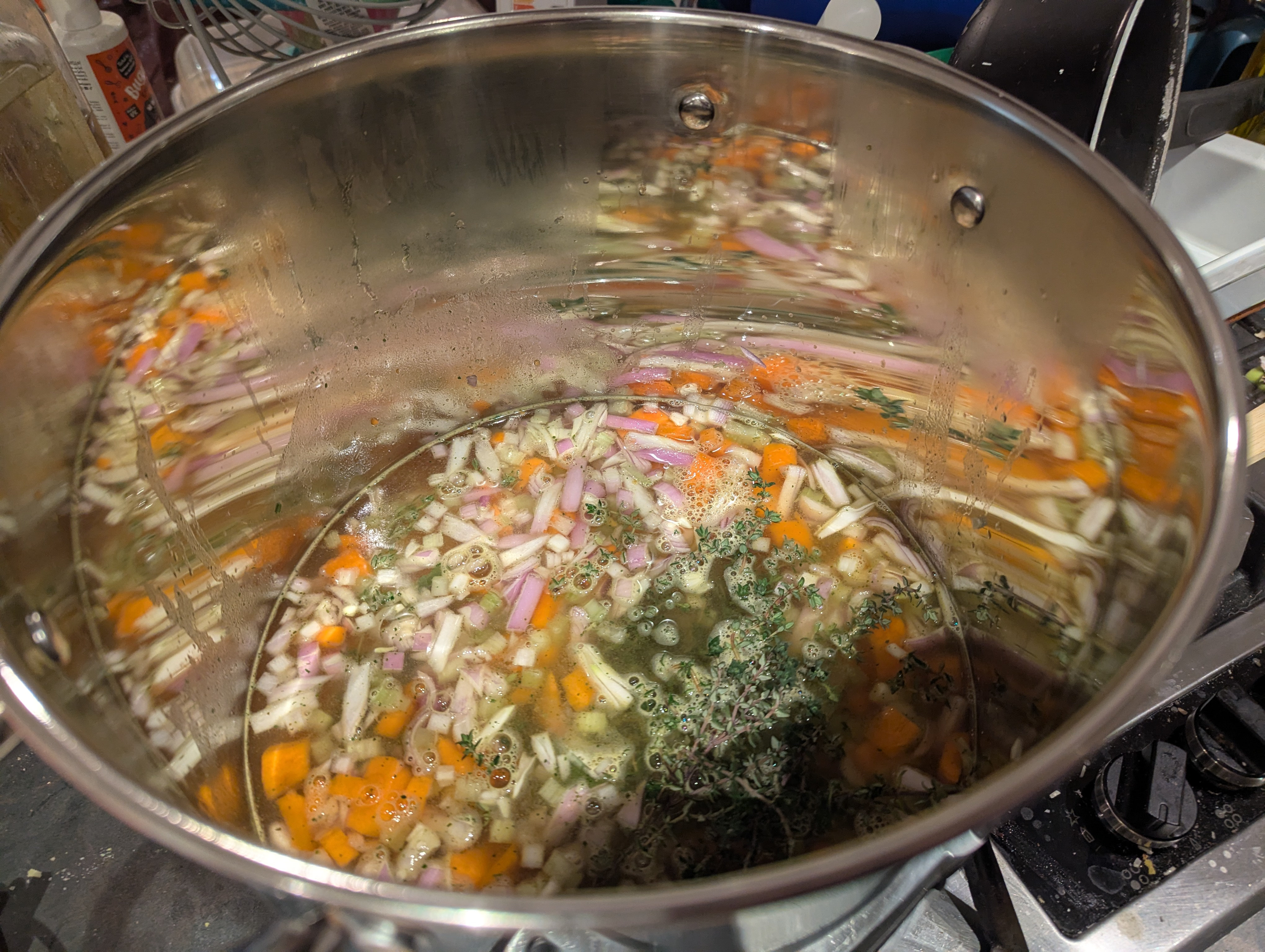 Veggies simmering in stock