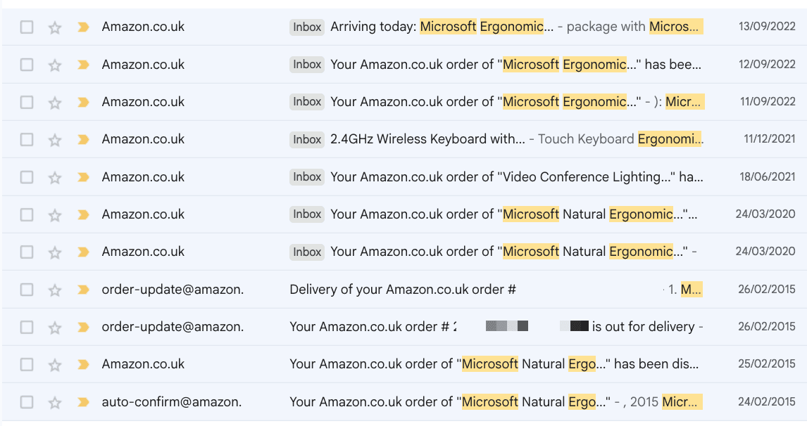 Amazon keyboard purchase history