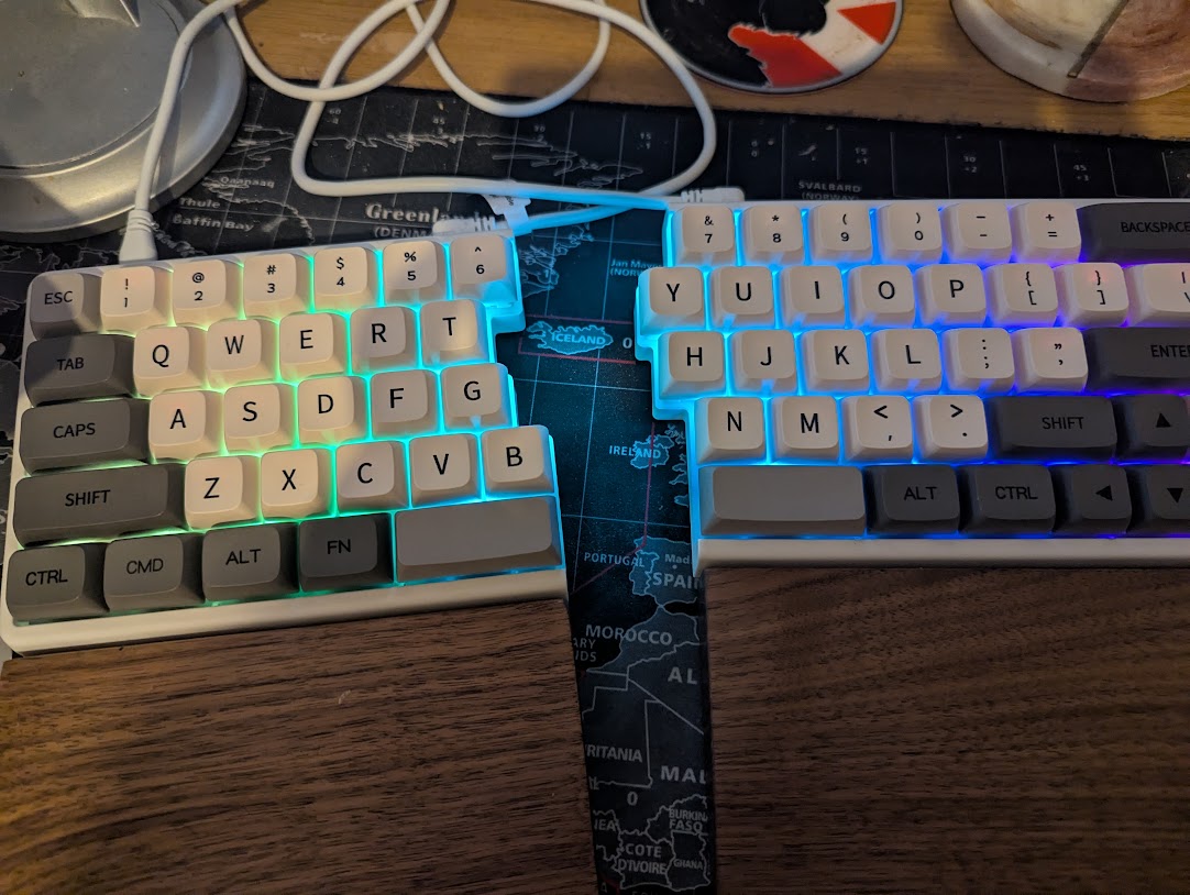 NocFree split keyboard with RGB backlighting