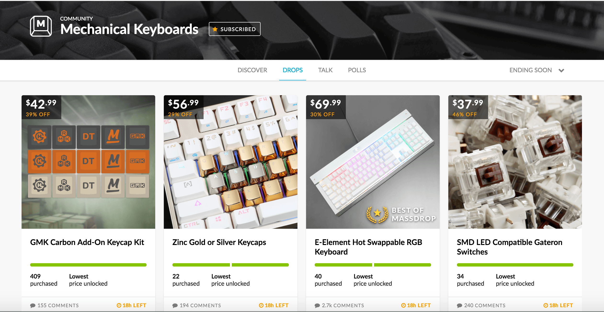 Massdrop mechanical keyboards community drops listing keyboard deals